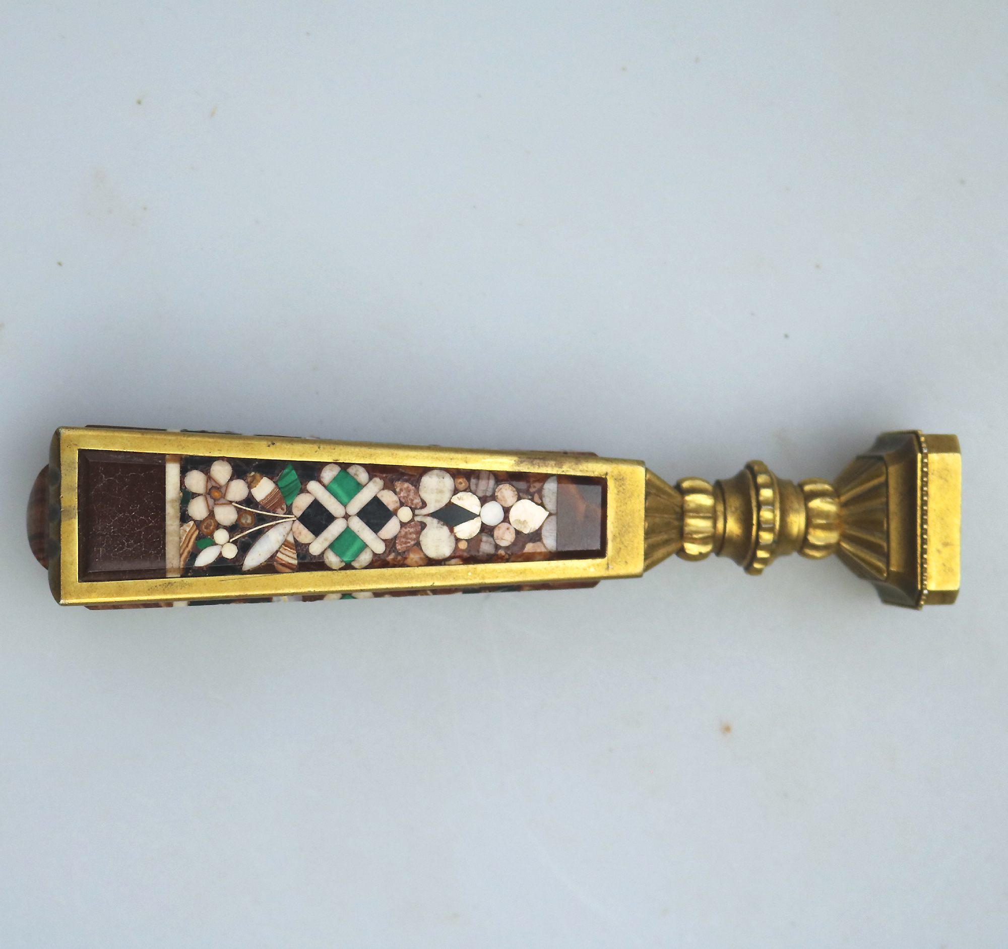 An extremely rare & fine, substantial antique inlaid hardstone Desk Seal C.19thC