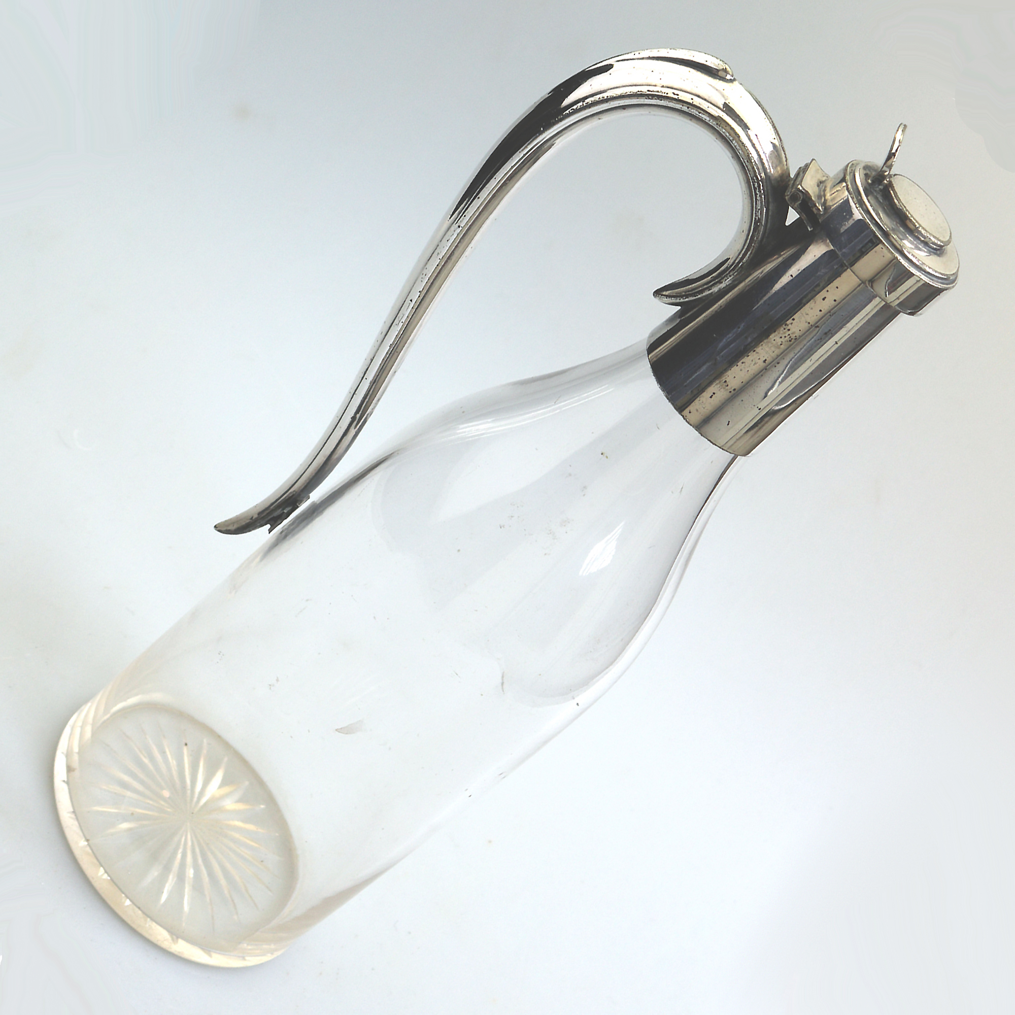 A very unusual antique novelty silver-plate Claret / cut glass Wine Jug C.1900