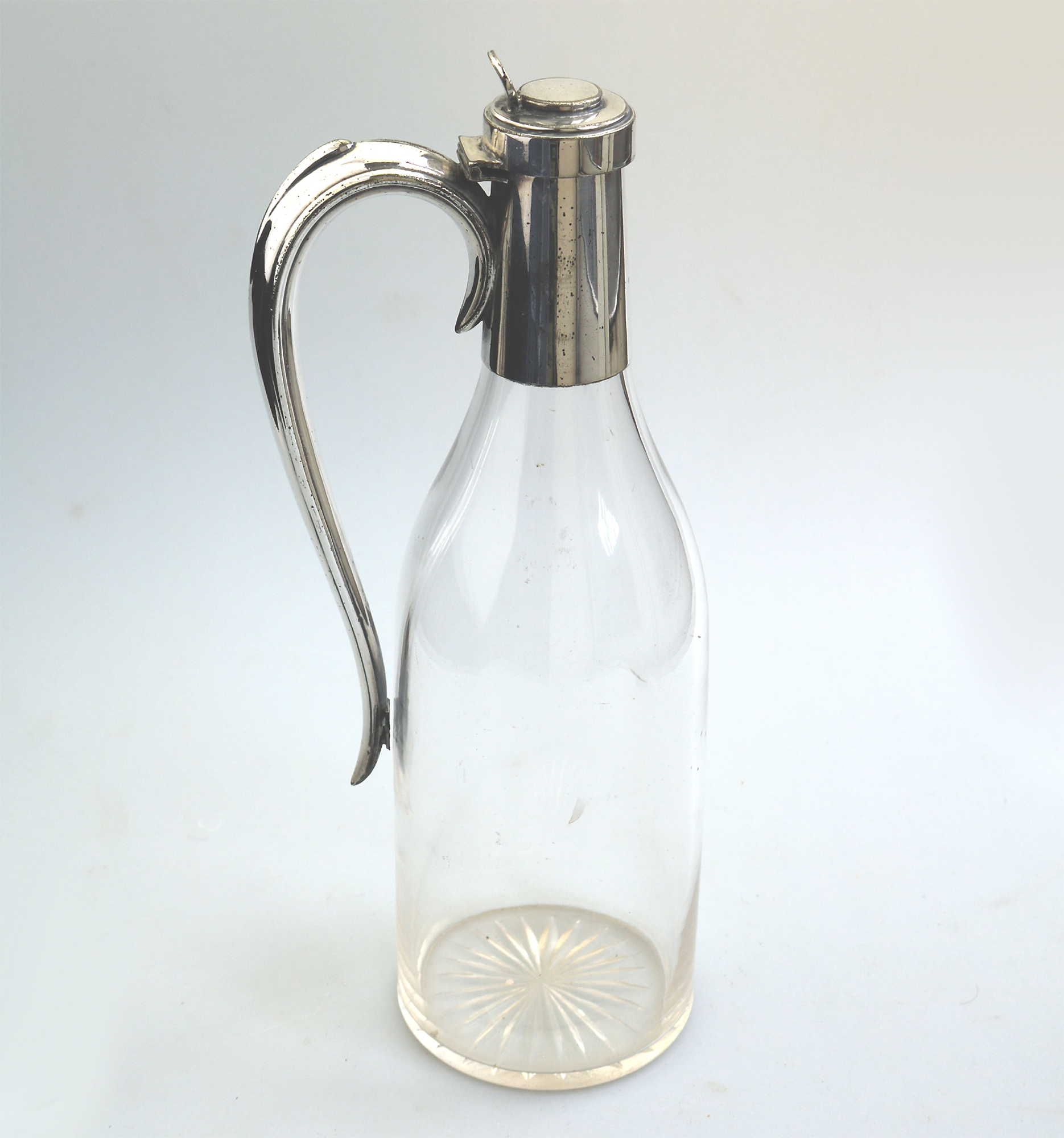 A very unusual antique novelty silver-plate Claret / cut glass Wine Jug C.1900