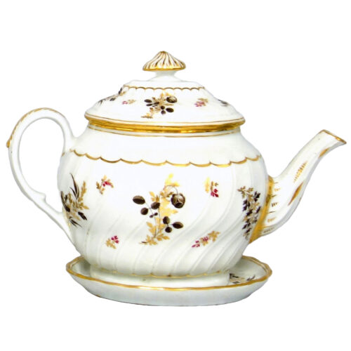 Antique Georgian Chamberlains Worcester porcelain Teapot Cover and Stand C.18thC