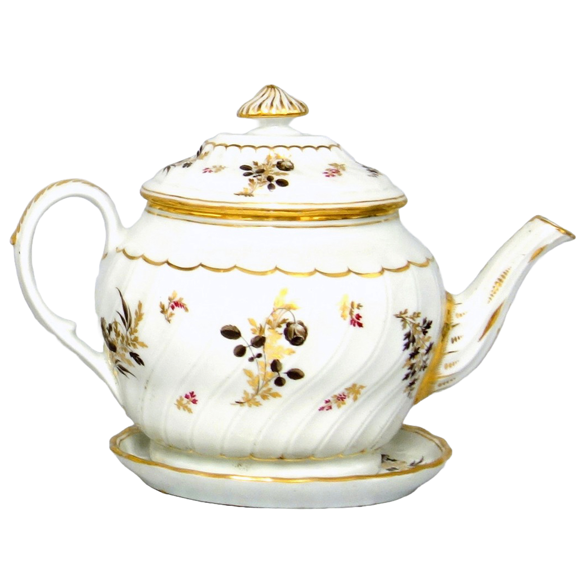 Antique Georgian Chamberlains Worcester porcelain Teapot Cover and Stand C.18thC