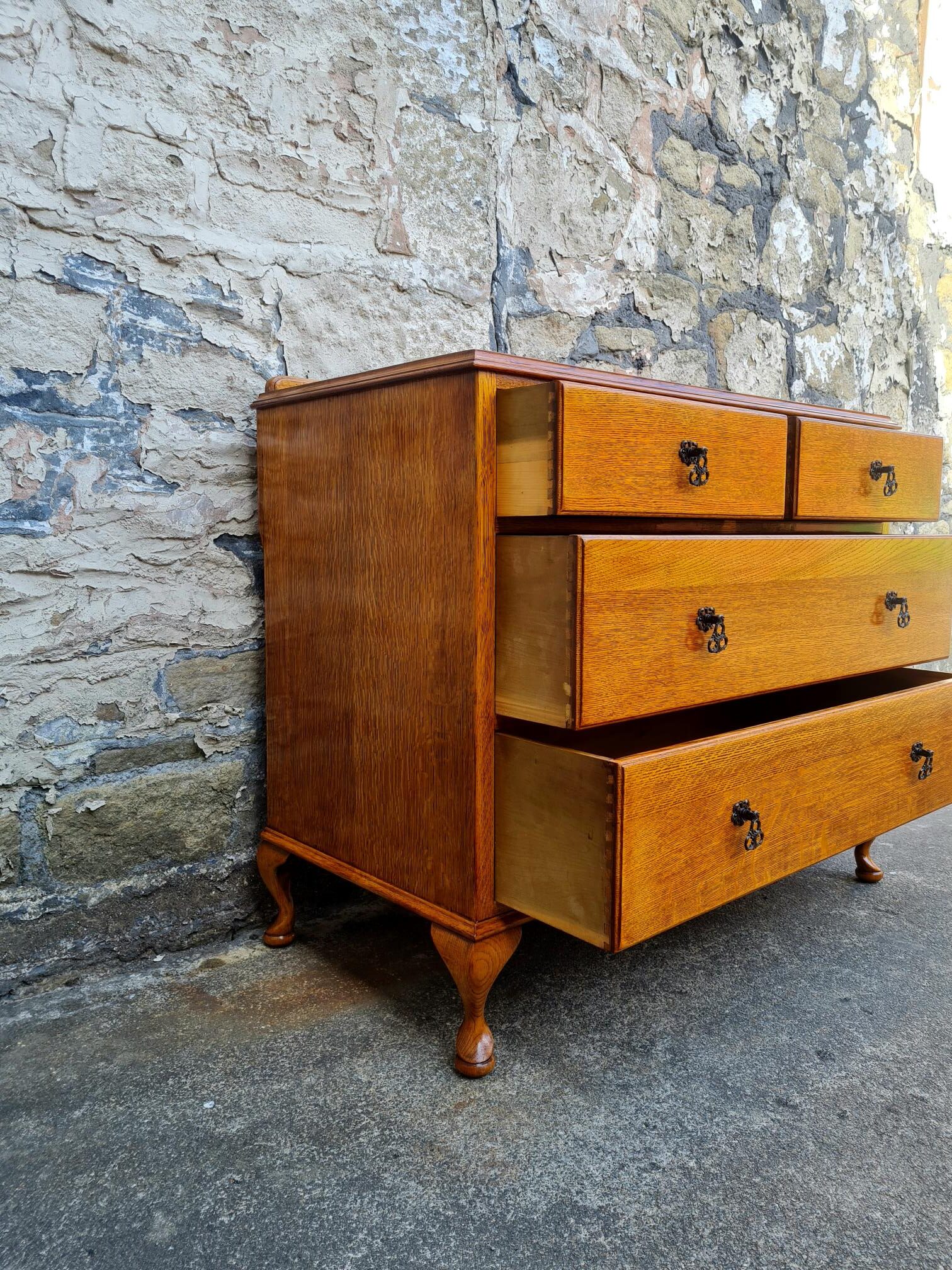 Vintage Chest Of Drawers Four Drawer Oak Cabinet Super Proportions Lovely Detailing