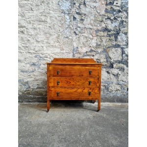Vintage Chest Of Drawers Three Drawer Tall Oak Cabinet Super Proportions Lovely Detailing