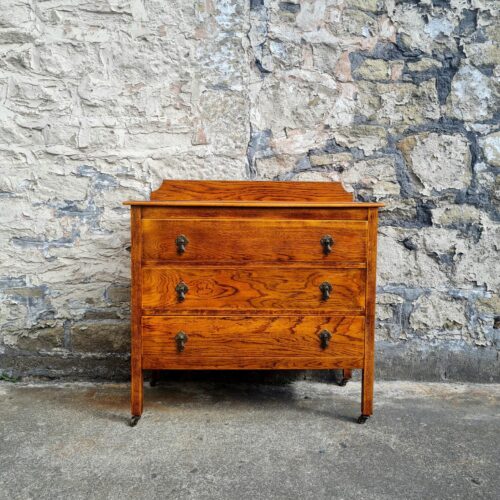 Vintage Chest Of Drawers Three Drawer Tall Oak Cabinet Super Proportions Lovely Detailing