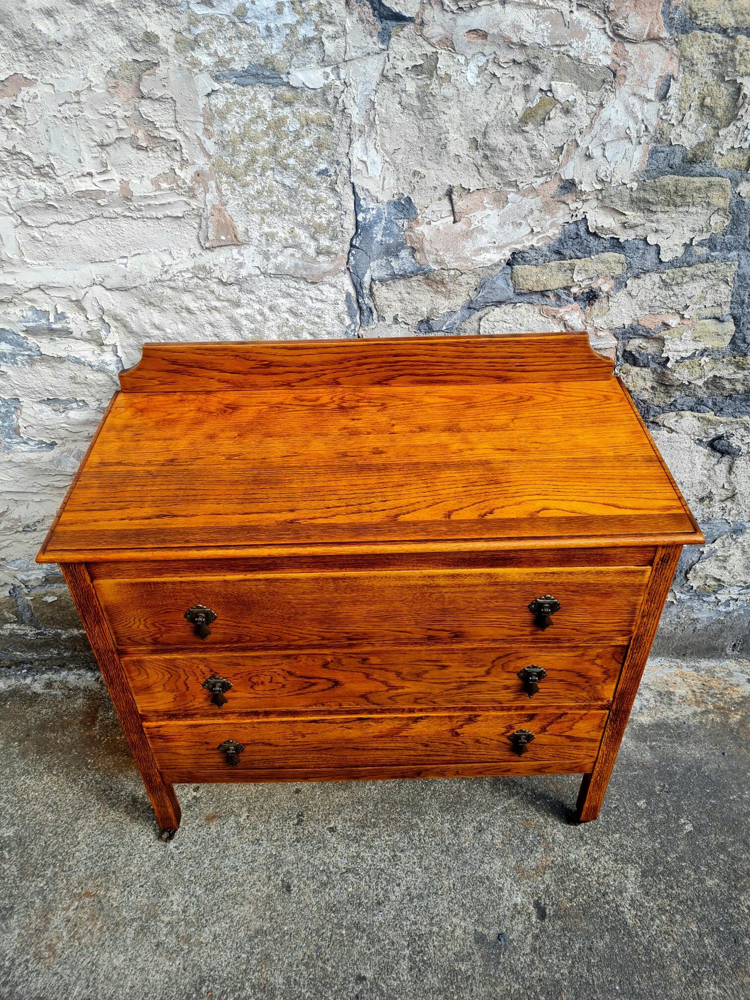 Vintage Chest Of Drawers Three Drawer Tall Oak Cabinet Super Proportions Lovely Detailing