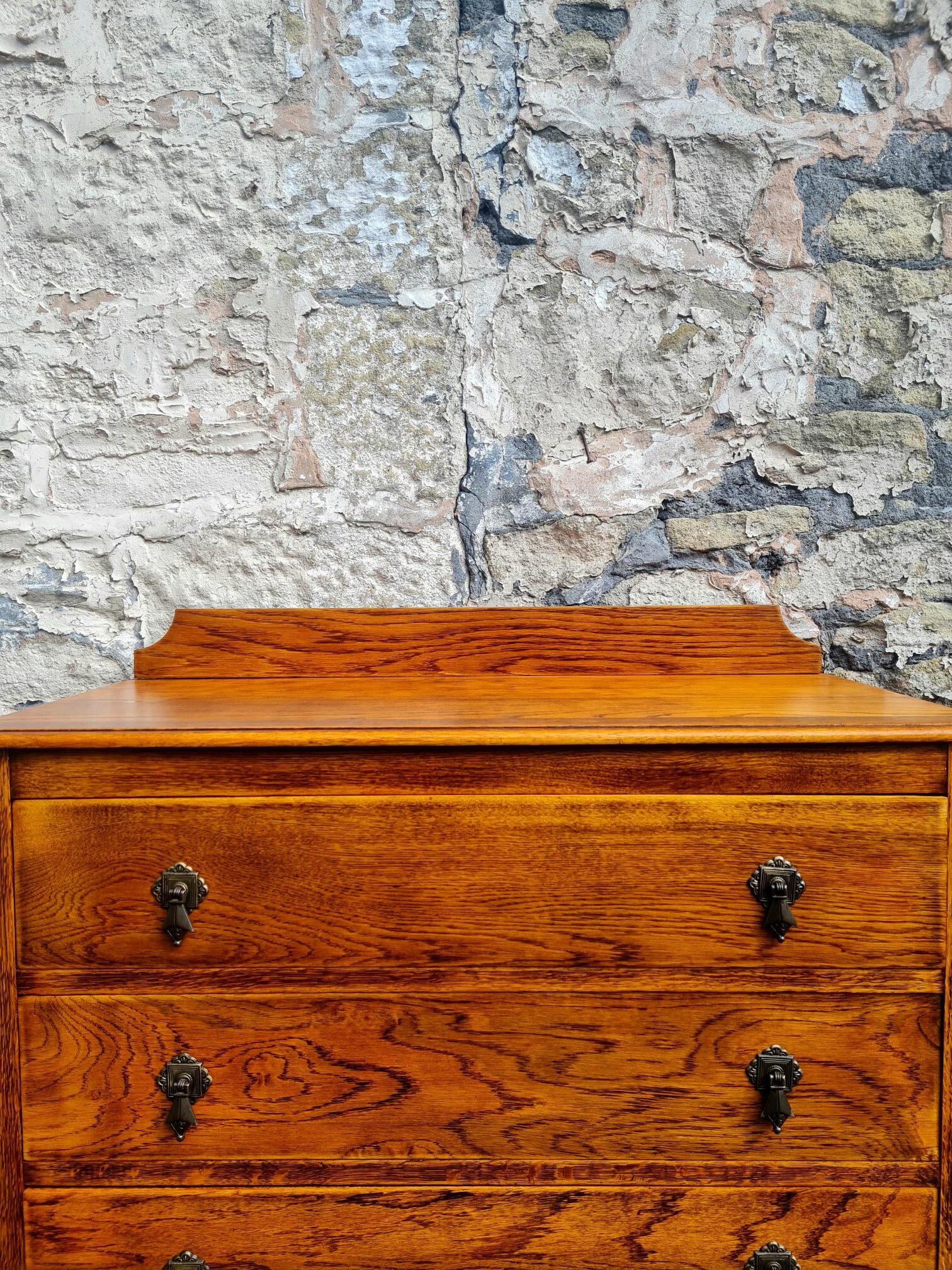 Vintage Chest Of Drawers Three Drawer Tall Oak Cabinet Super Proportions Lovely Detailing