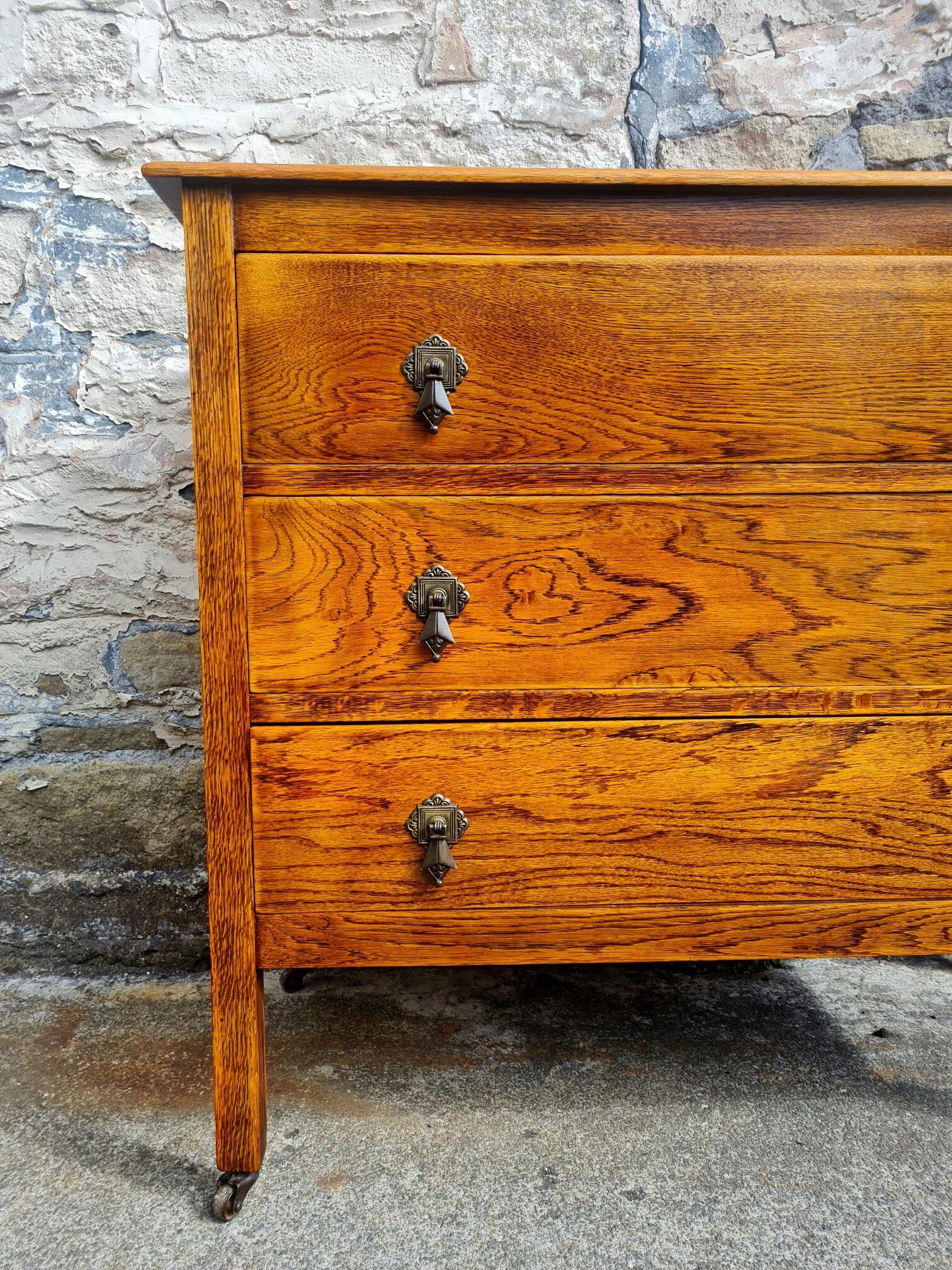 Vintage Chest Of Drawers Three Drawer Tall Oak Cabinet Super Proportions Lovely Detailing