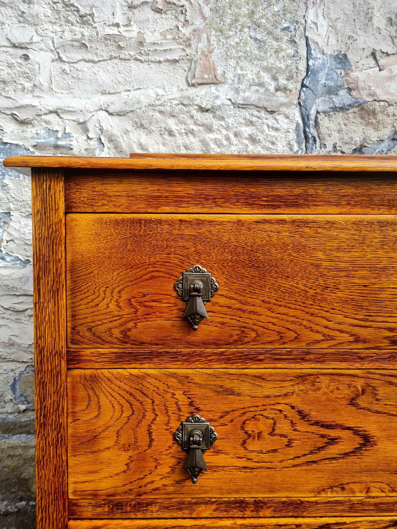 Vintage Chest Of Drawers Three Drawer Tall Oak Cabinet Super Proportions Lovely Detailing
