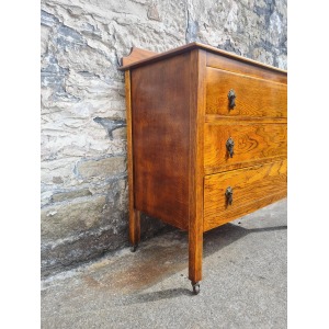 Vintage Chest Of Drawers Three Drawer Tall Oak Cabinet Super Proportions Lovely Detailing