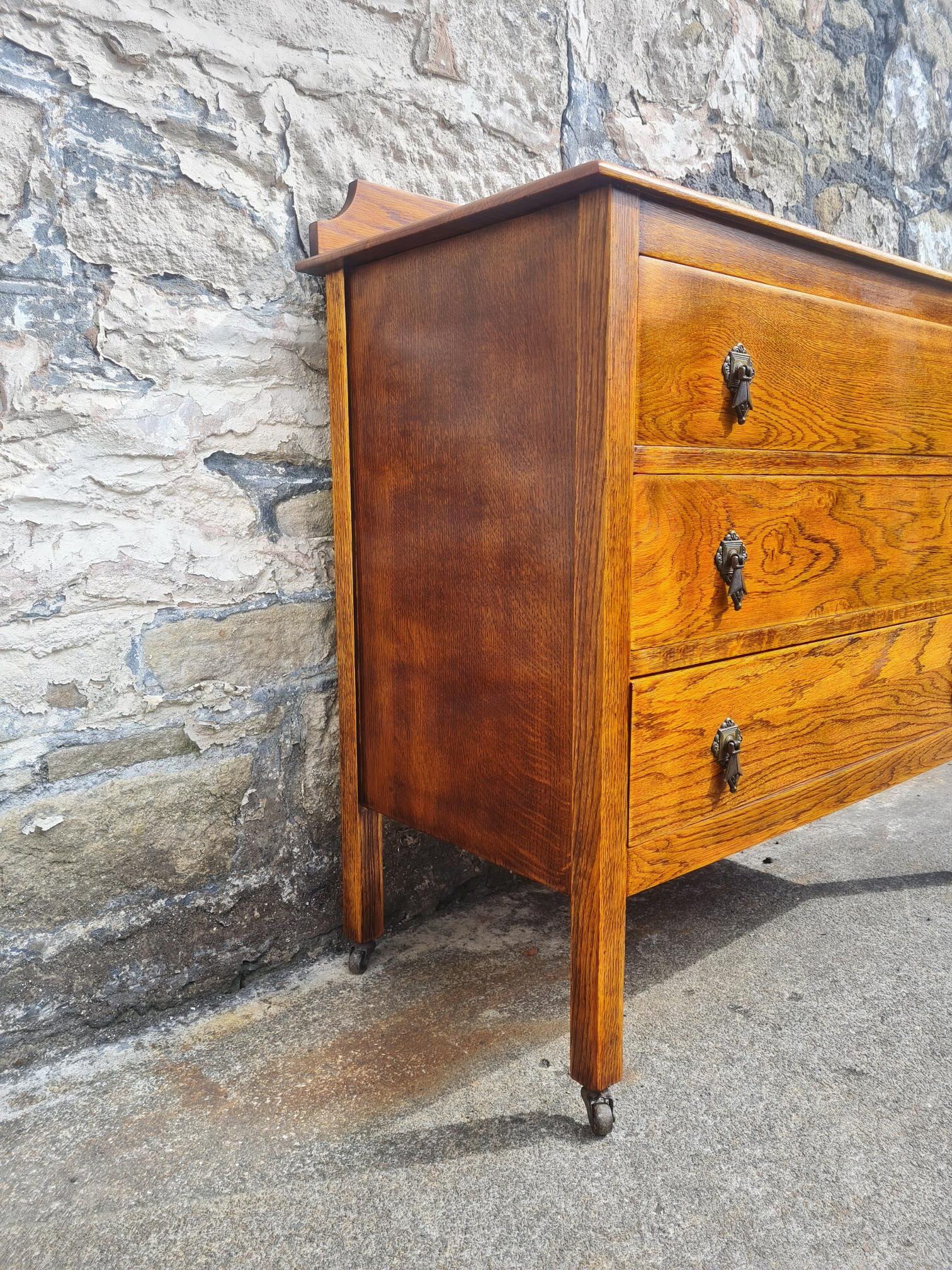 Vintage Chest Of Drawers Three Drawer Tall Oak Cabinet Super Proportions Lovely Detailing