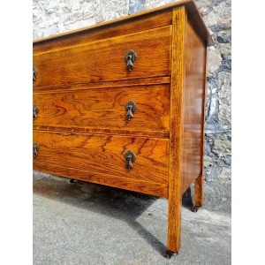 Vintage Chest Of Drawers Three Drawer Tall Oak Cabinet Super Proportions Lovely Detailing