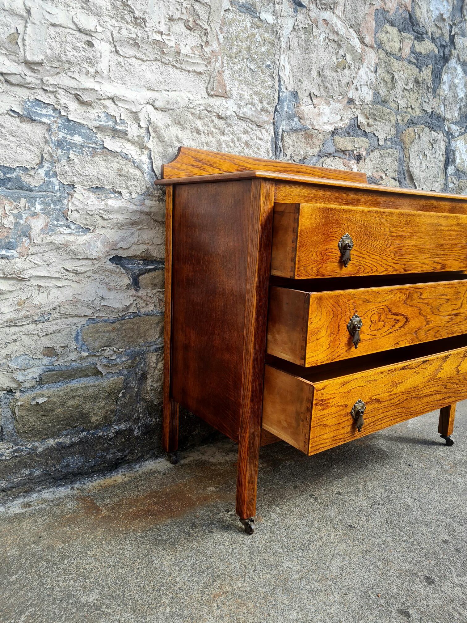Vintage Chest Of Drawers Three Drawer Tall Oak Cabinet Super Proportions Lovely Detailing