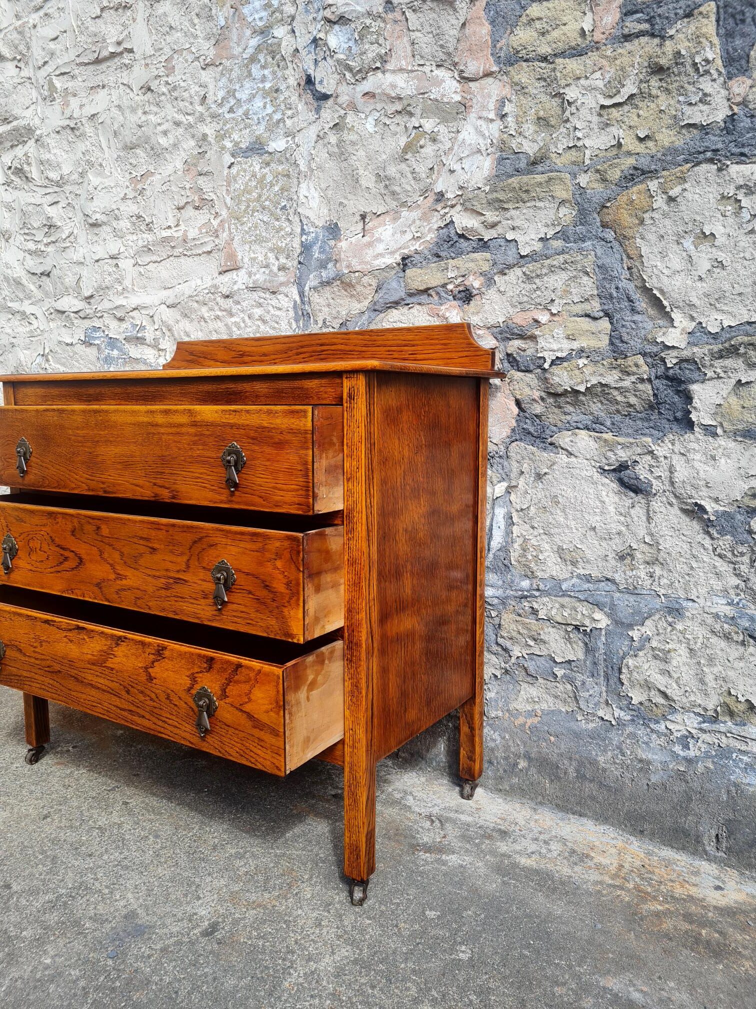 Vintage Chest Of Drawers Three Drawer Tall Oak Cabinet Super Proportions Lovely Detailing