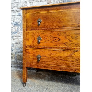Vintage Chest Of Drawers Three Drawer Tall Oak Cabinet Super Proportions Lovely Detailing