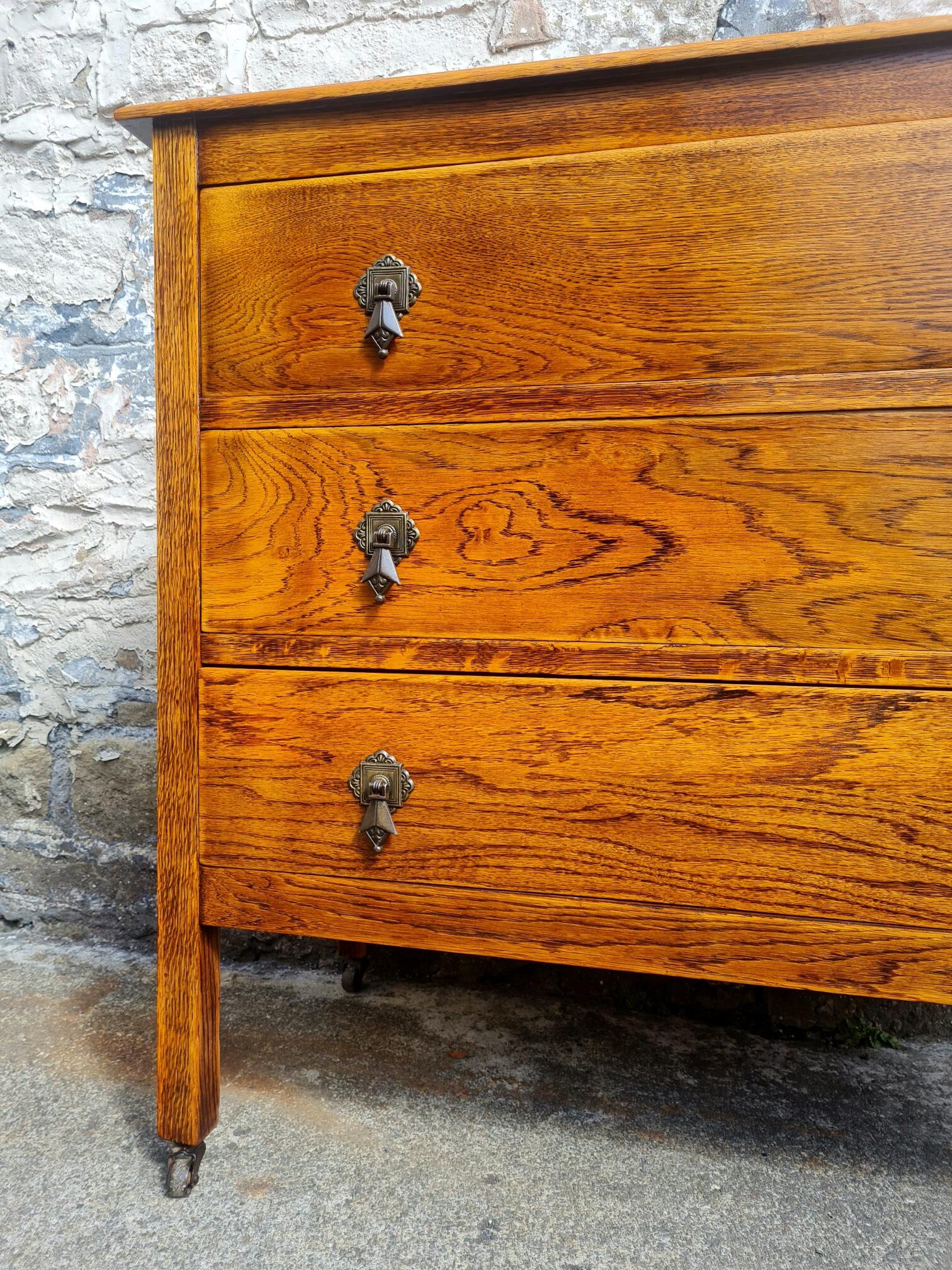 Vintage Chest Of Drawers Three Drawer Tall Oak Cabinet Super Proportions Lovely Detailing