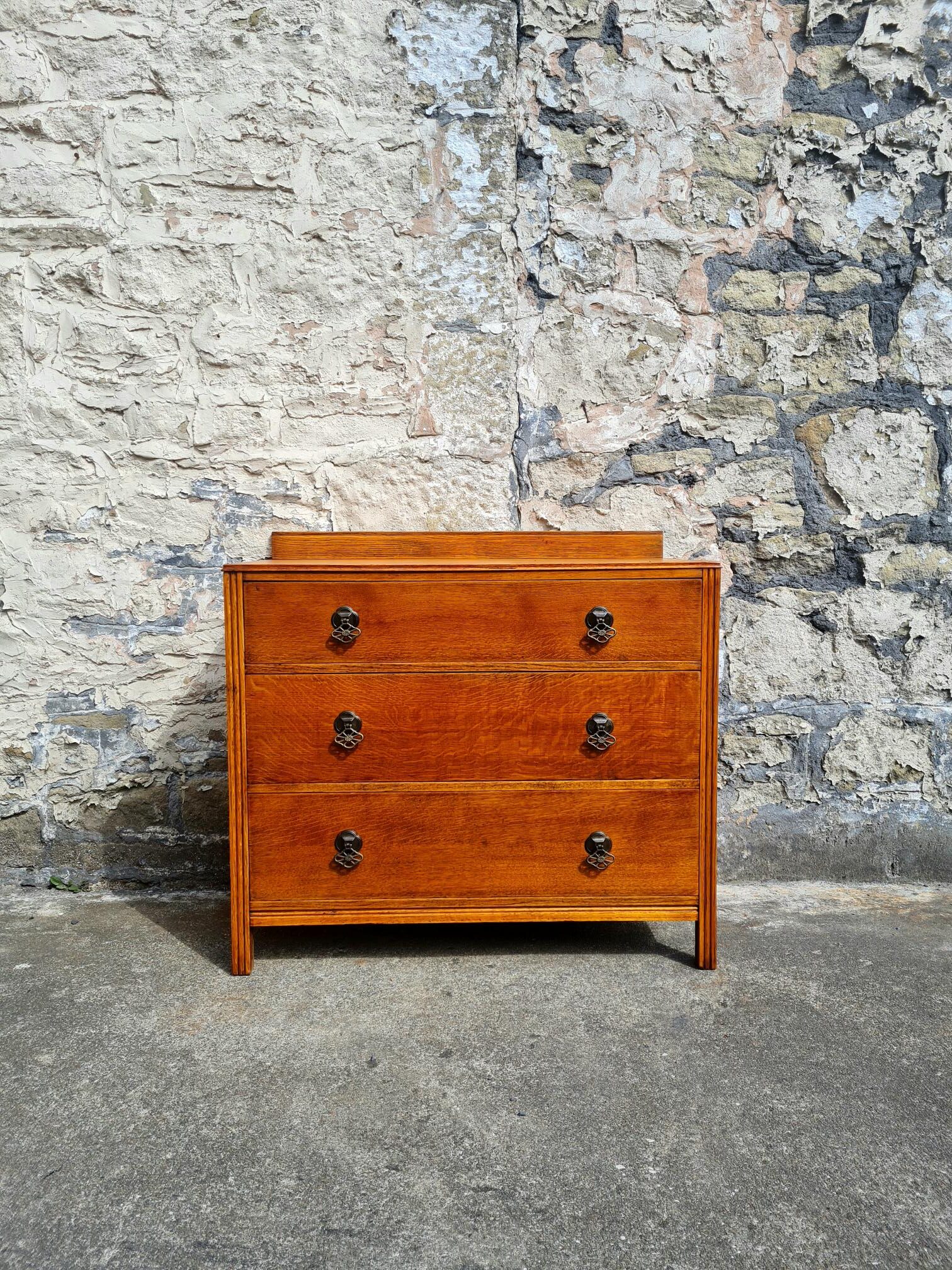 Vintage Chest Of Drawers Three Drawer Oak Cabinet Furniture Tallboy Super Proportions And Detailing