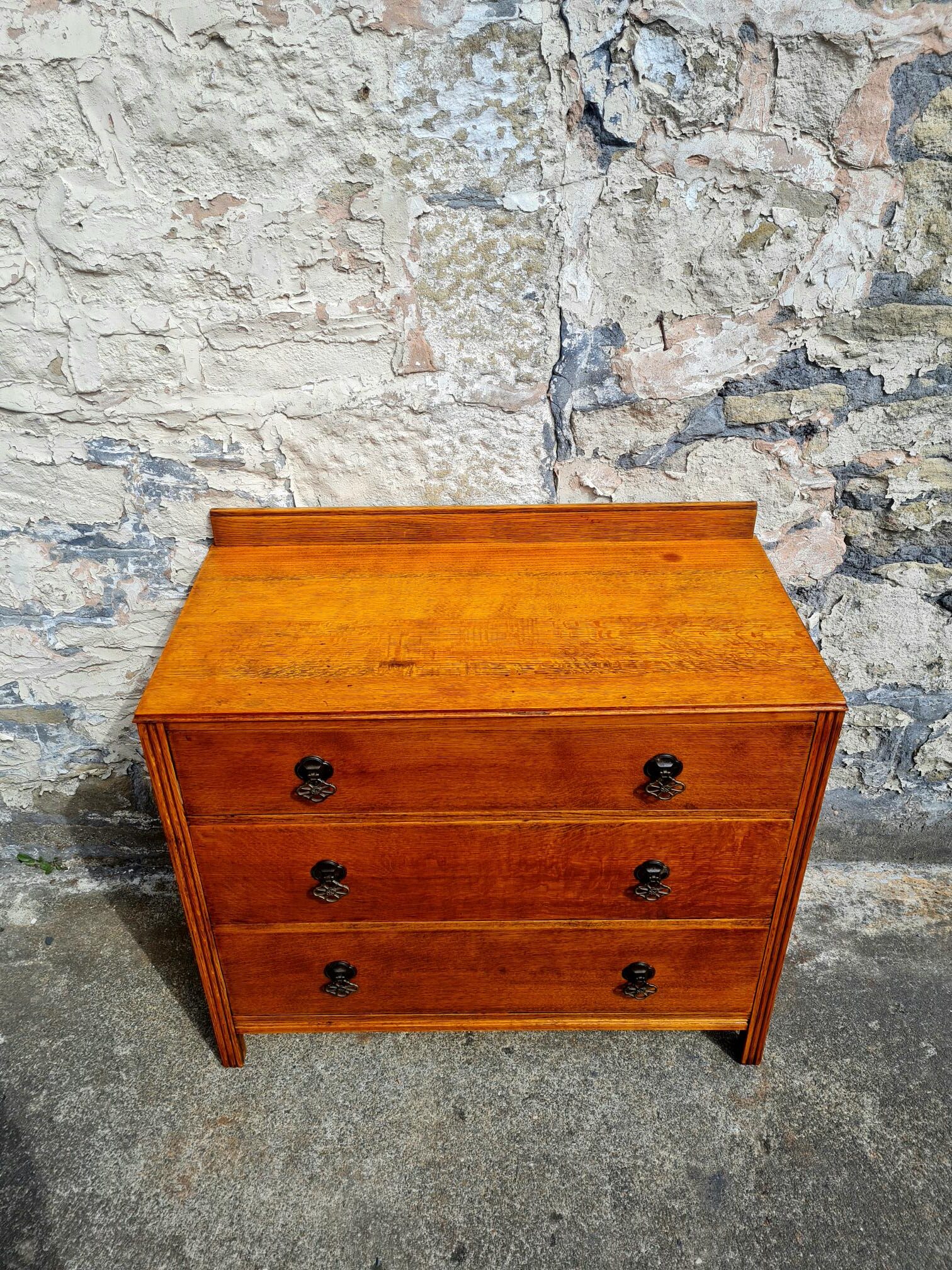 Vintage Chest Of Drawers Three Drawer Oak Cabinet Furniture Tallboy Super Proportions And Detailing