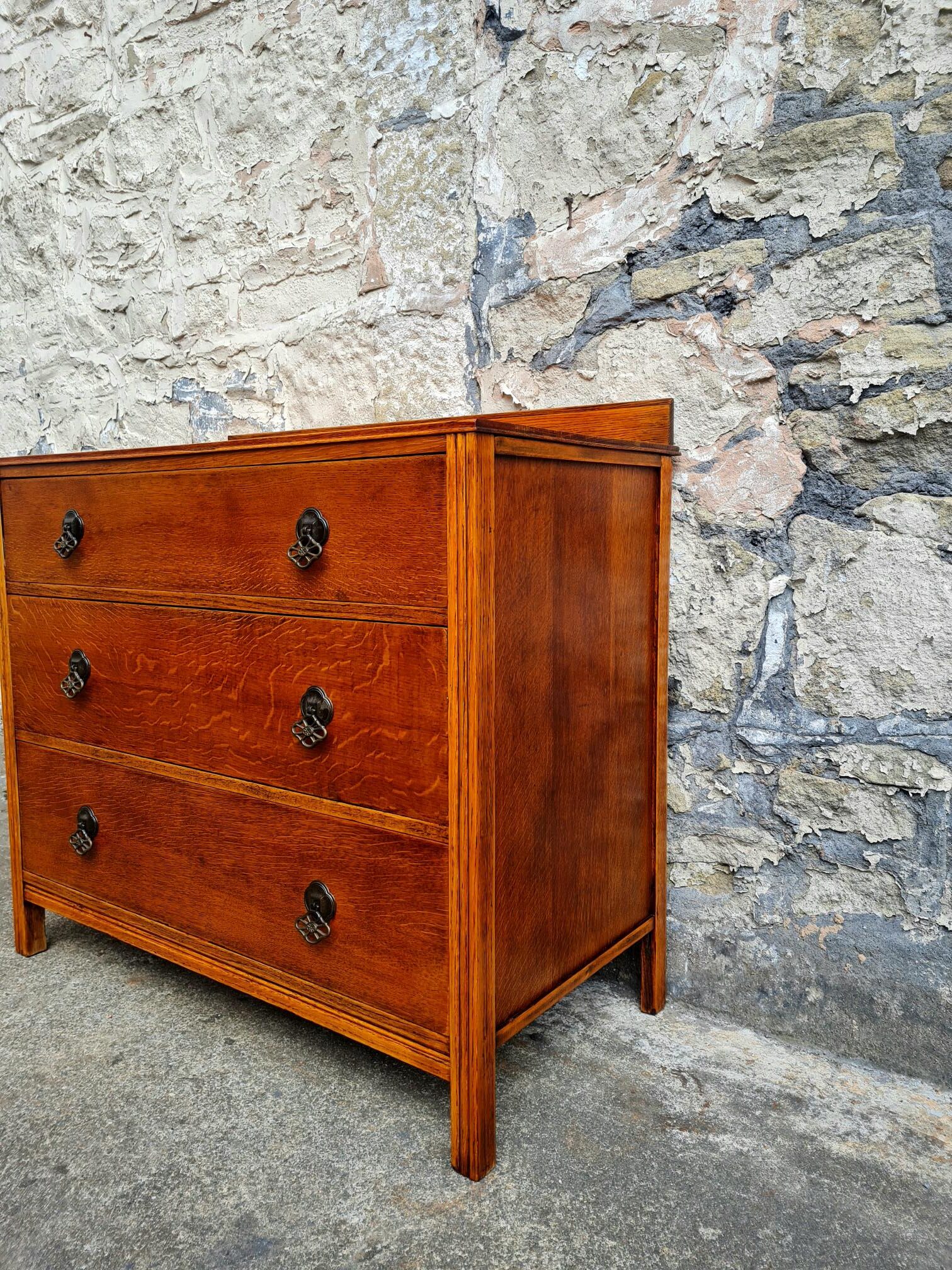 Vintage Chest Of Drawers Three Drawer Oak Cabinet Furniture Tallboy Super Proportions And Detailing