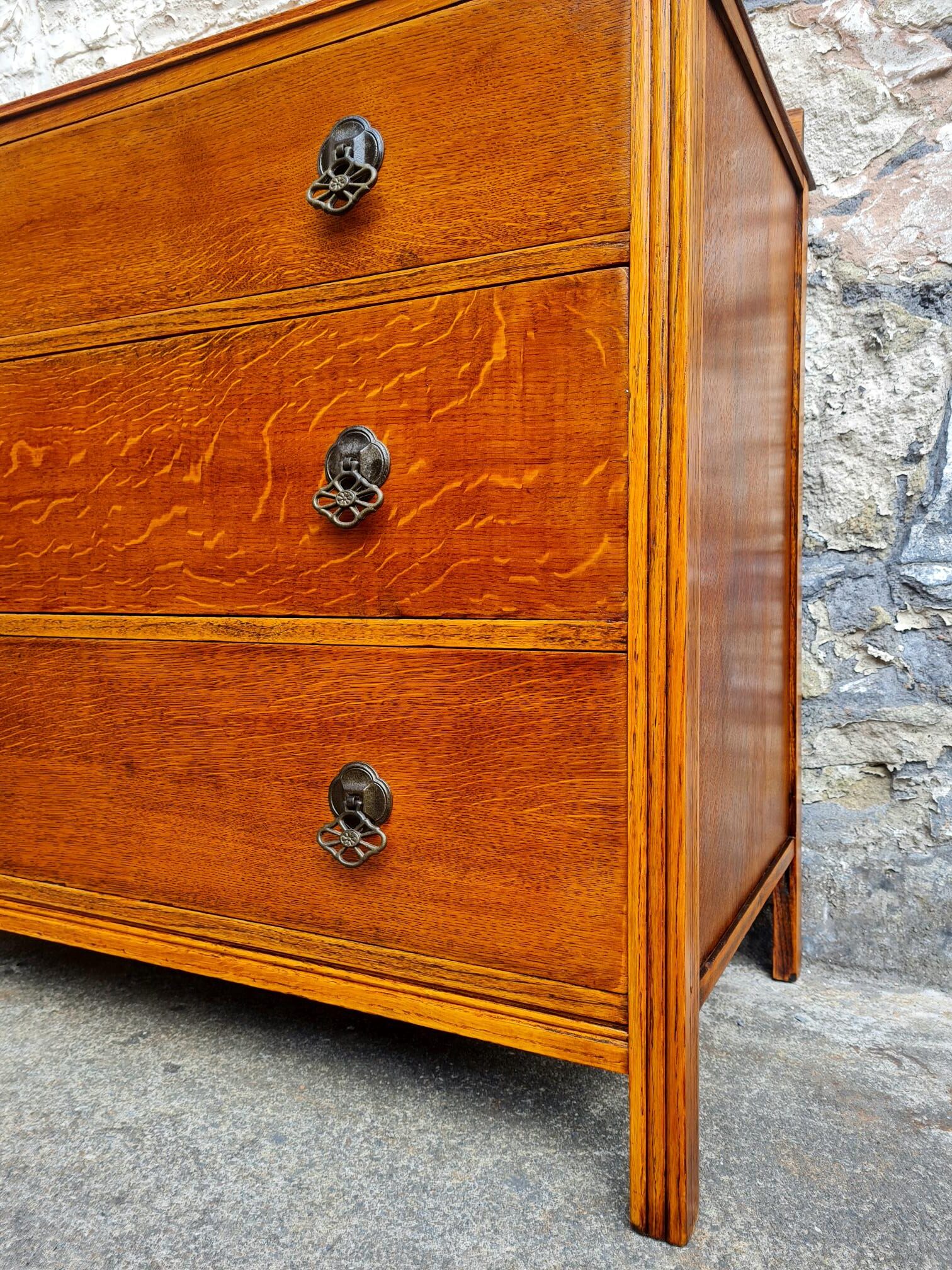 Vintage Chest Of Drawers Three Drawer Oak Cabinet Furniture Tallboy Super Proportions And Detailing