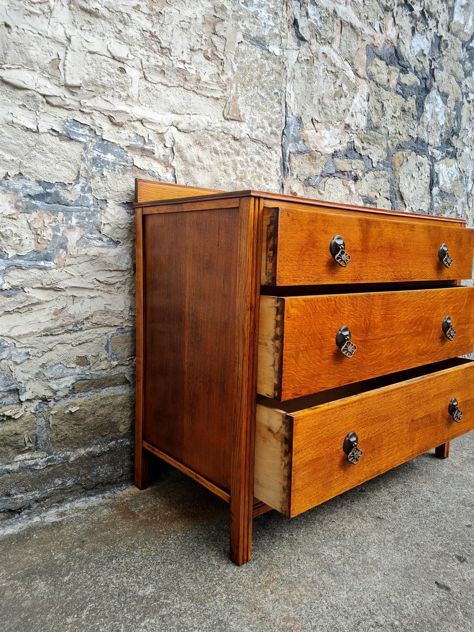 Vintage Chest Of Drawers Three Drawer Oak Cabinet Furniture Tallboy Super Proportions And Detailing