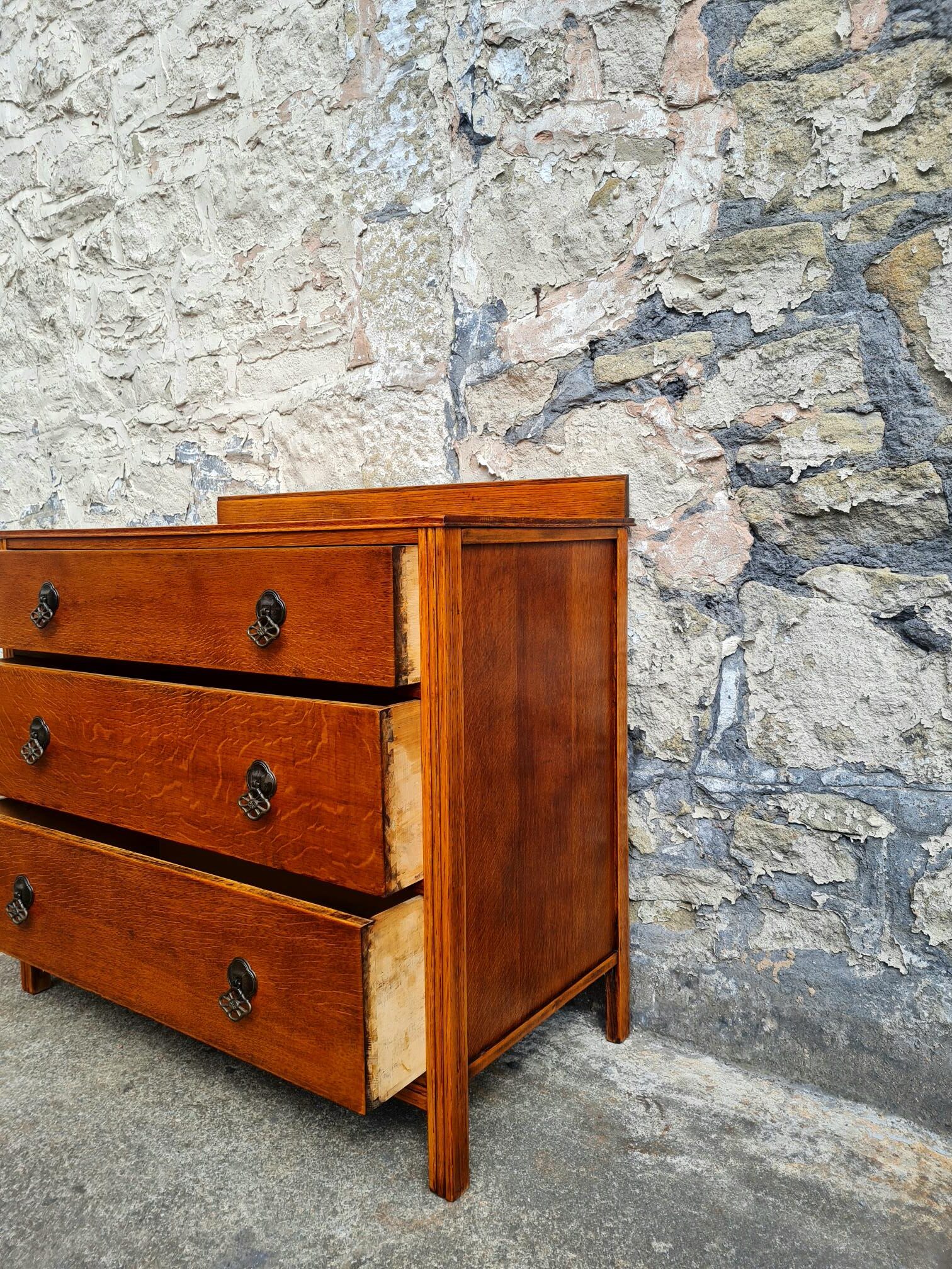 Vintage Chest Of Drawers Three Drawer Oak Cabinet Furniture Tallboy Super Proportions And Detailing