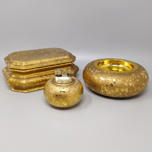 1970s Exquisited Handcrafted Smoking Set in Ceramic and Gold Leaf. Made in italy