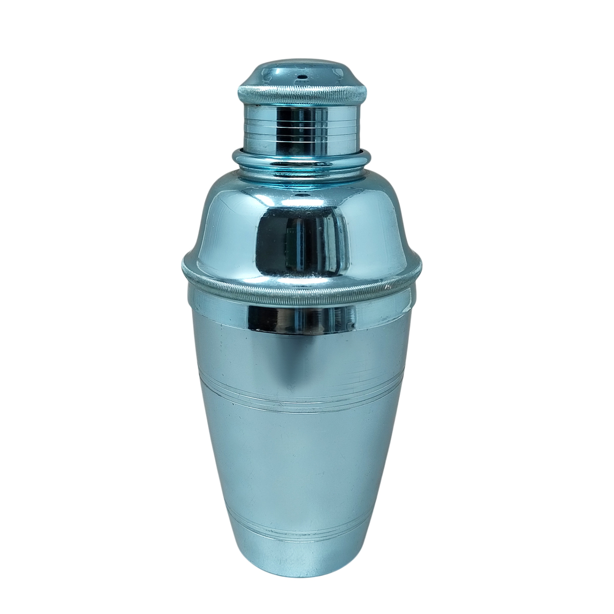 1960s Gorgeous Light Blue Cocktail Shaker by Lumium in Pure Aluminum. Made in England