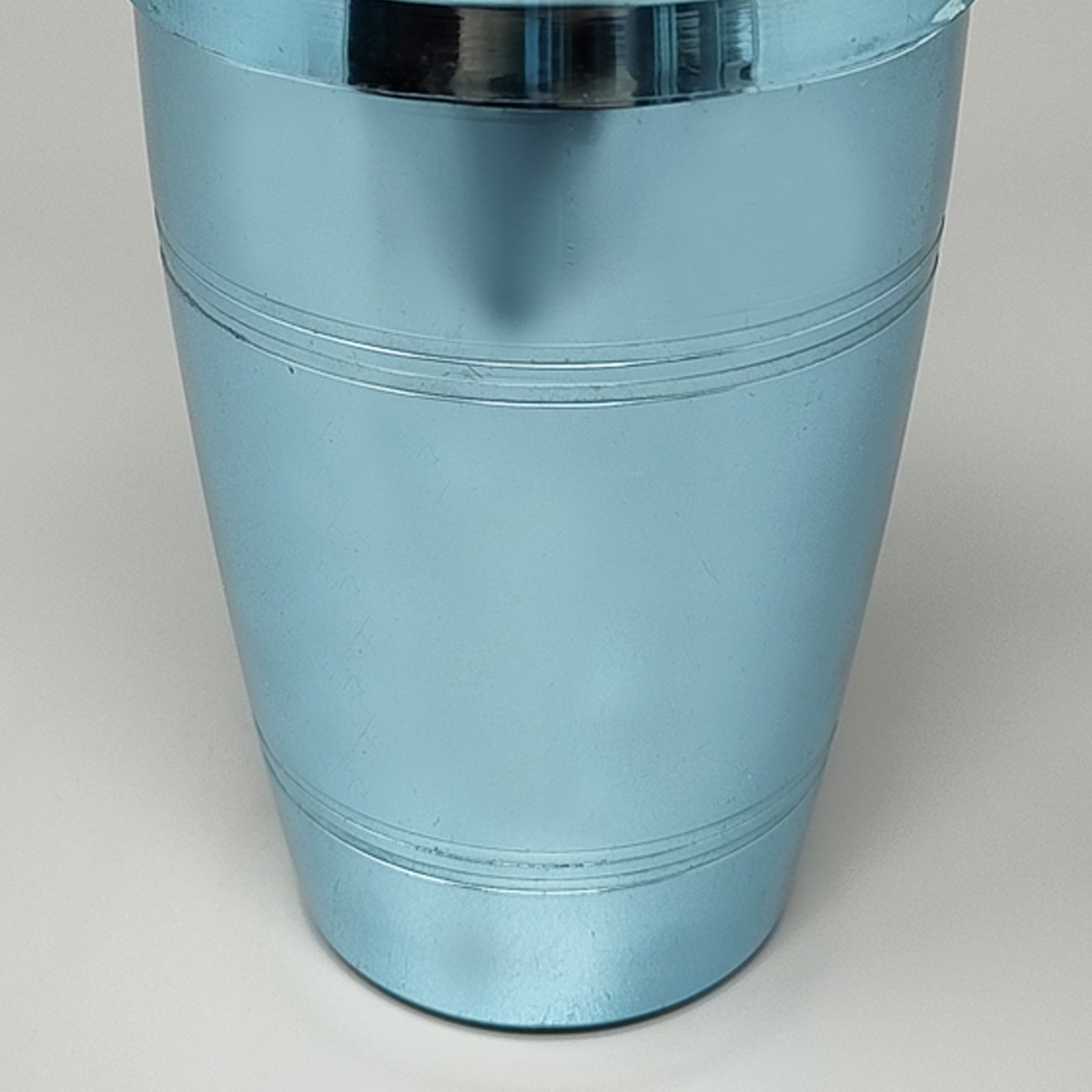 1960s Gorgeous Light Blue Cocktail Shaker by Lumium in Pure Aluminum. Made in England