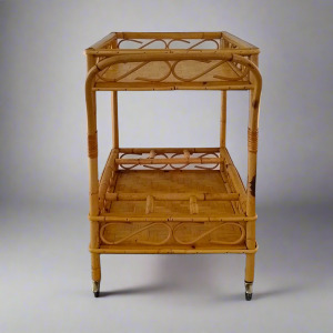 1960s Gorgeous and elegant serving bar cart in bamboo & rattan by Franco Albini. Made in Italy
