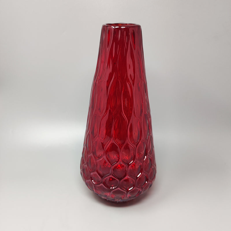 1960s Gorgeous Red Vase in Murano Glass By Ca dei Vetrai. Made in Italy