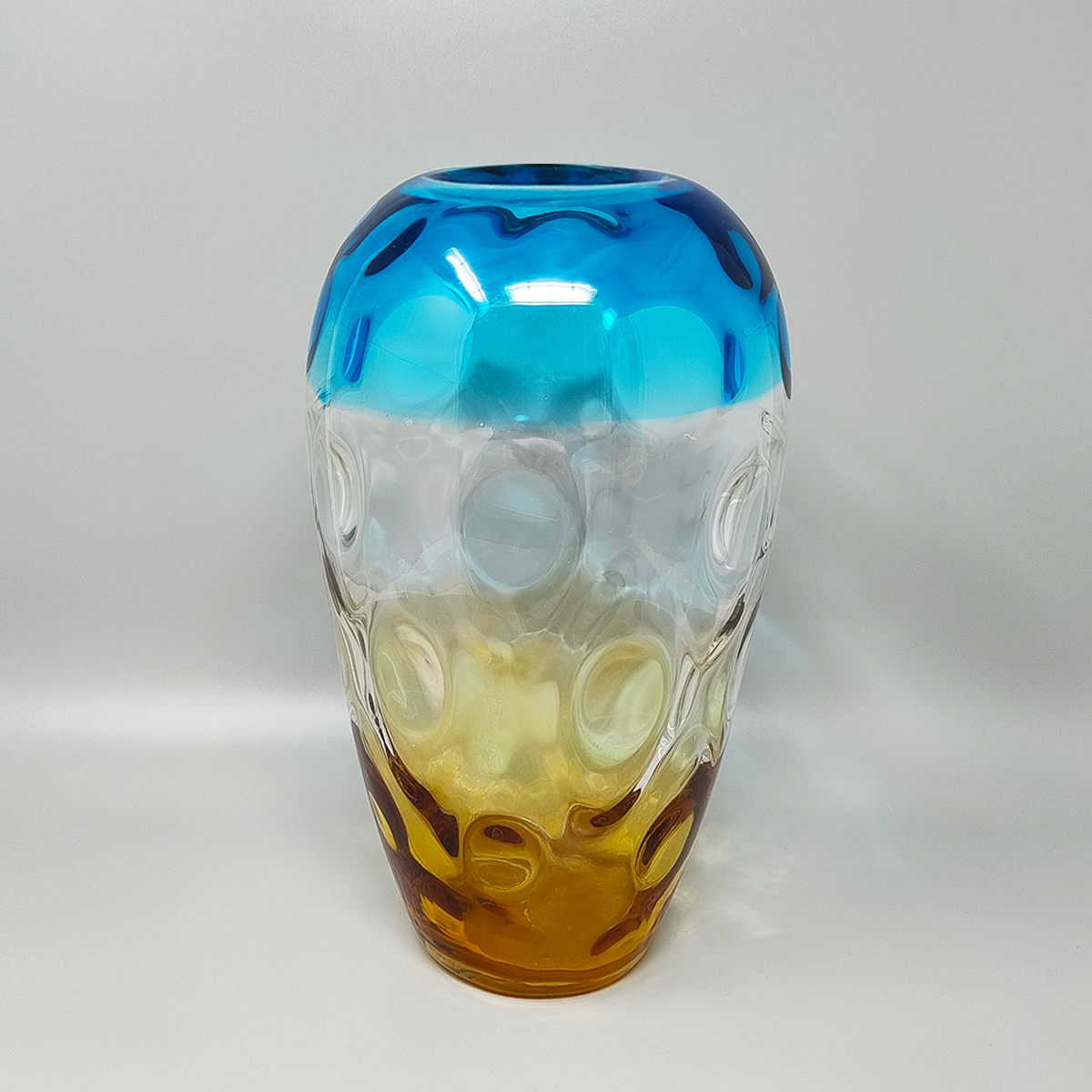 1970s Gorgeous Blue and Amber Vase in Murano Glass By Ca Dei Vetrai.