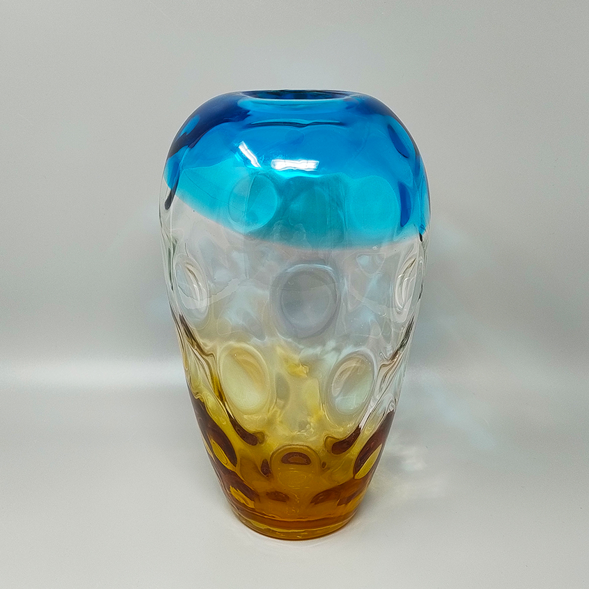 1970s Gorgeous Blue and Amber Vase in Murano Glass By Ca Dei Vetrai.