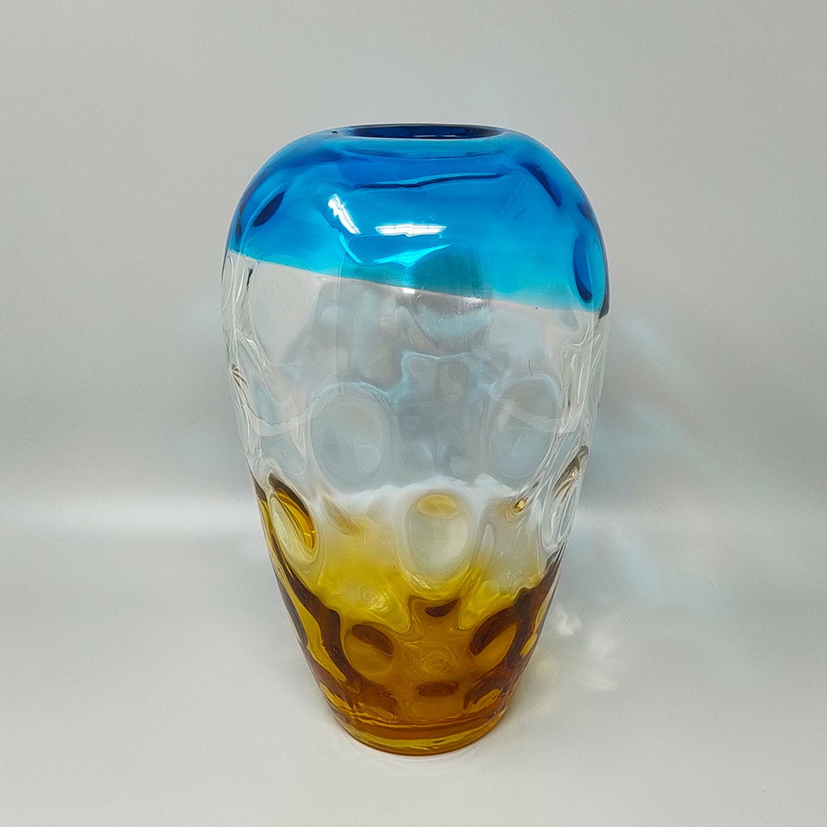 1970s Gorgeous Blue and Amber Vase in Murano Glass By Ca Dei Vetrai.