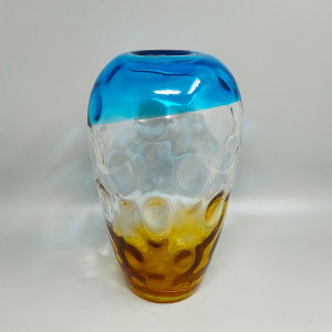 1970s Gorgeous Blue and Amber Vase in Murano Glass By Ca Dei Vetrai.