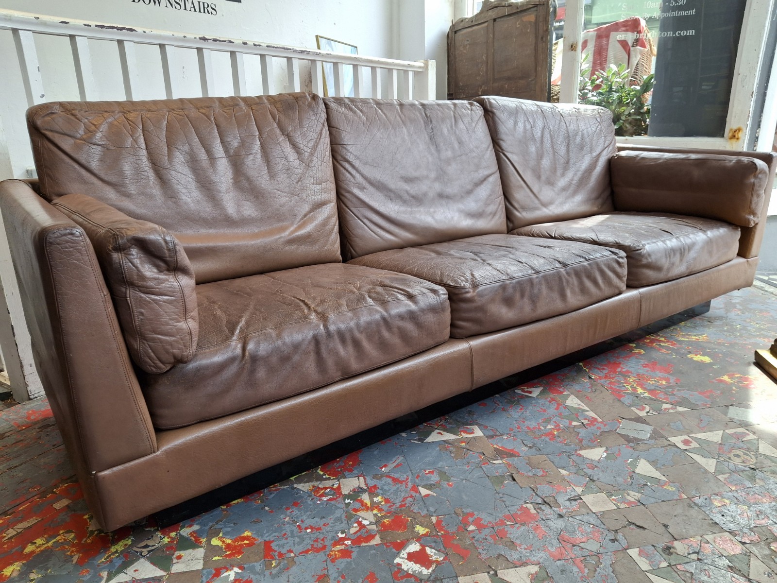 1970s Danish Leather 4 Seater Sofa By Thams Kvalitet. Vintage/Mid Century/Scandi