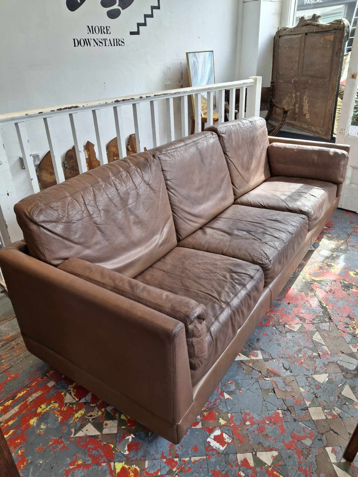 1970s Danish Leather 4 Seater Sofa By Thams Kvalitet. Vintage/Mid Century/Scandi