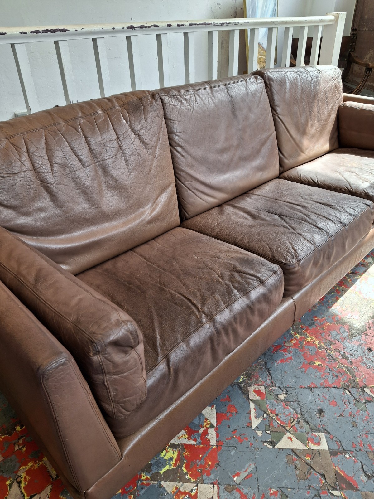 1970s Danish Leather 4 Seater Sofa By Thams Kvalitet. Vintage/Mid Century/Scandi