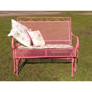 Vintage Metal Mesh Patio Glider Swing Bench - Pink Retro Garden Seat