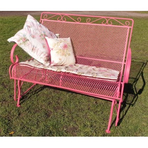 Vintage Metal Mesh Patio Glider Swing Bench - Pink Retro Garden Seat