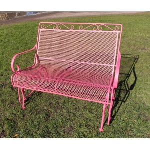 Vintage Metal Mesh Patio Glider Swing Bench - Pink Retro Garden Seat