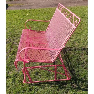 Vintage Metal Mesh Patio Glider Swing Bench - Pink Retro Garden Seat
