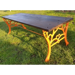 Vintage Cast Iron and Wood Low Garden Bench/Coffee Table - Ornate Design
