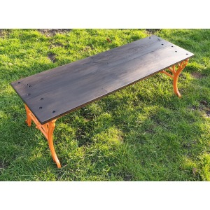 Vintage Cast Iron and Wood Low Garden Bench/Coffee Table - Ornate Design