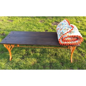 Vintage Cast Iron and Wood Low Garden Bench/Coffee Table - Ornate Design