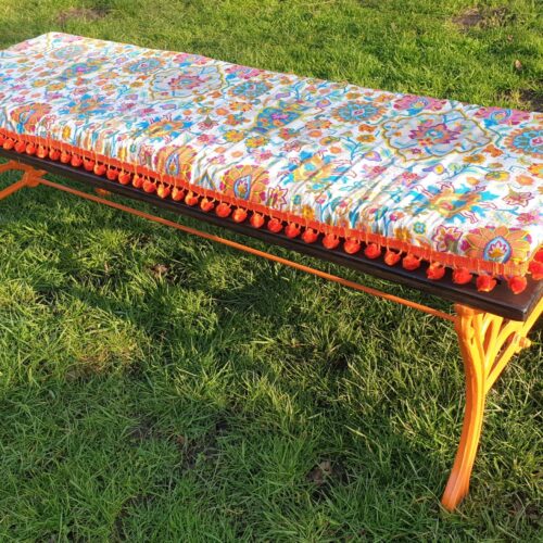 Vintage Cast Iron and Wood Low Garden Bench/Coffee Table - Ornate Design