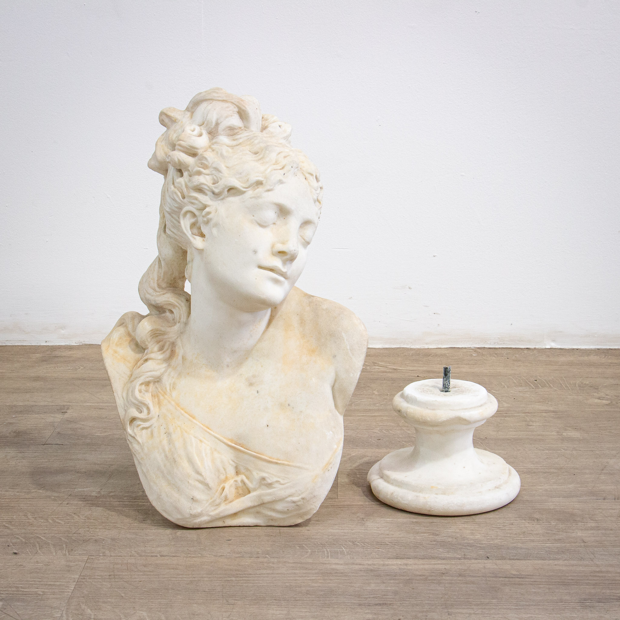 Marble Bust of Young Woman with Separate Pillar Base