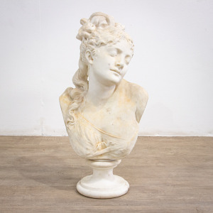 Marble Bust of Young Woman with Separate Pillar Base