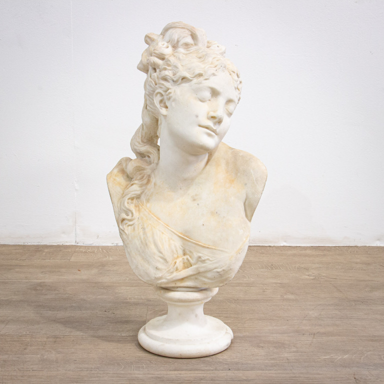 Marble Bust of Young Woman with Separate Pillar Base