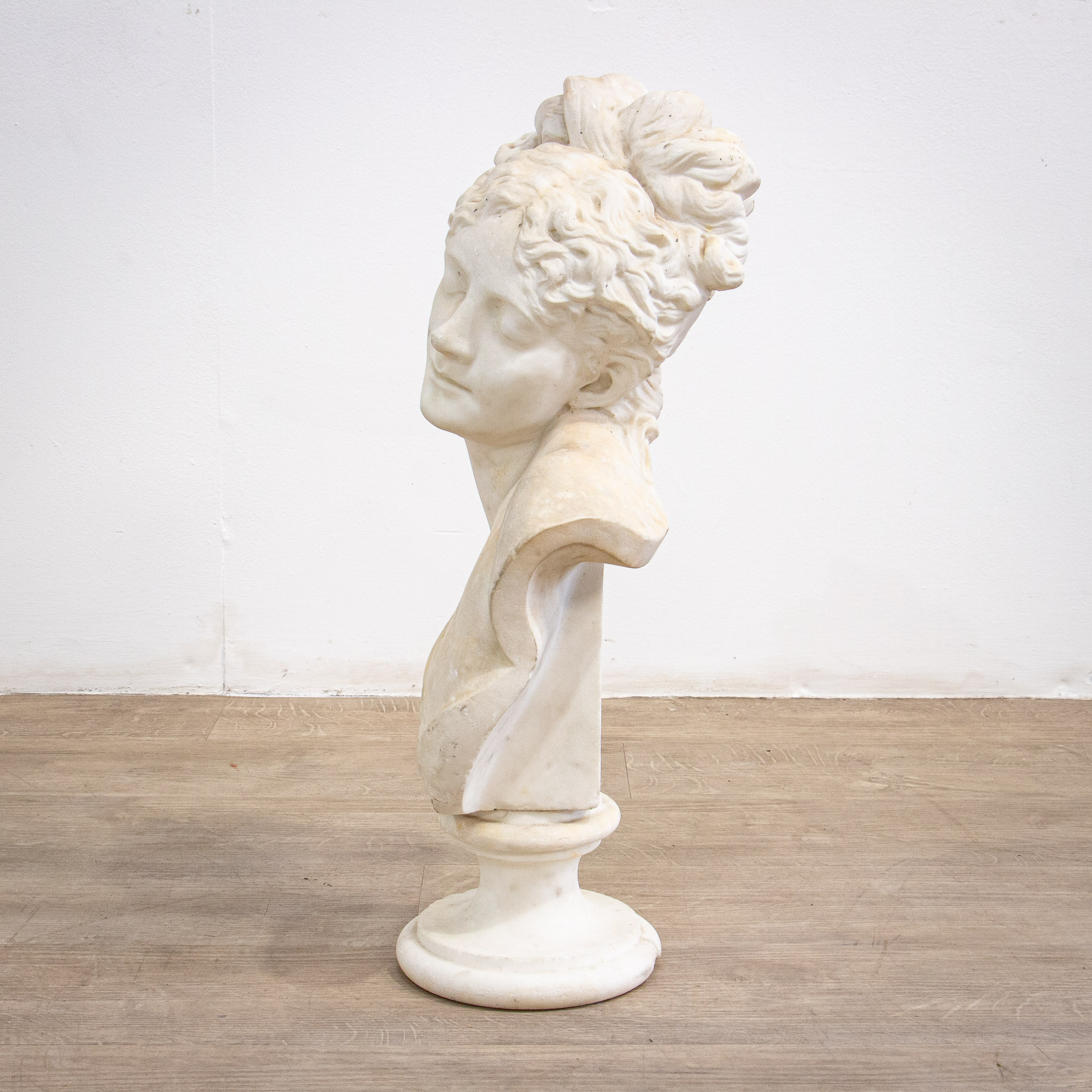 Marble Bust of Young Woman with Separate Pillar Base