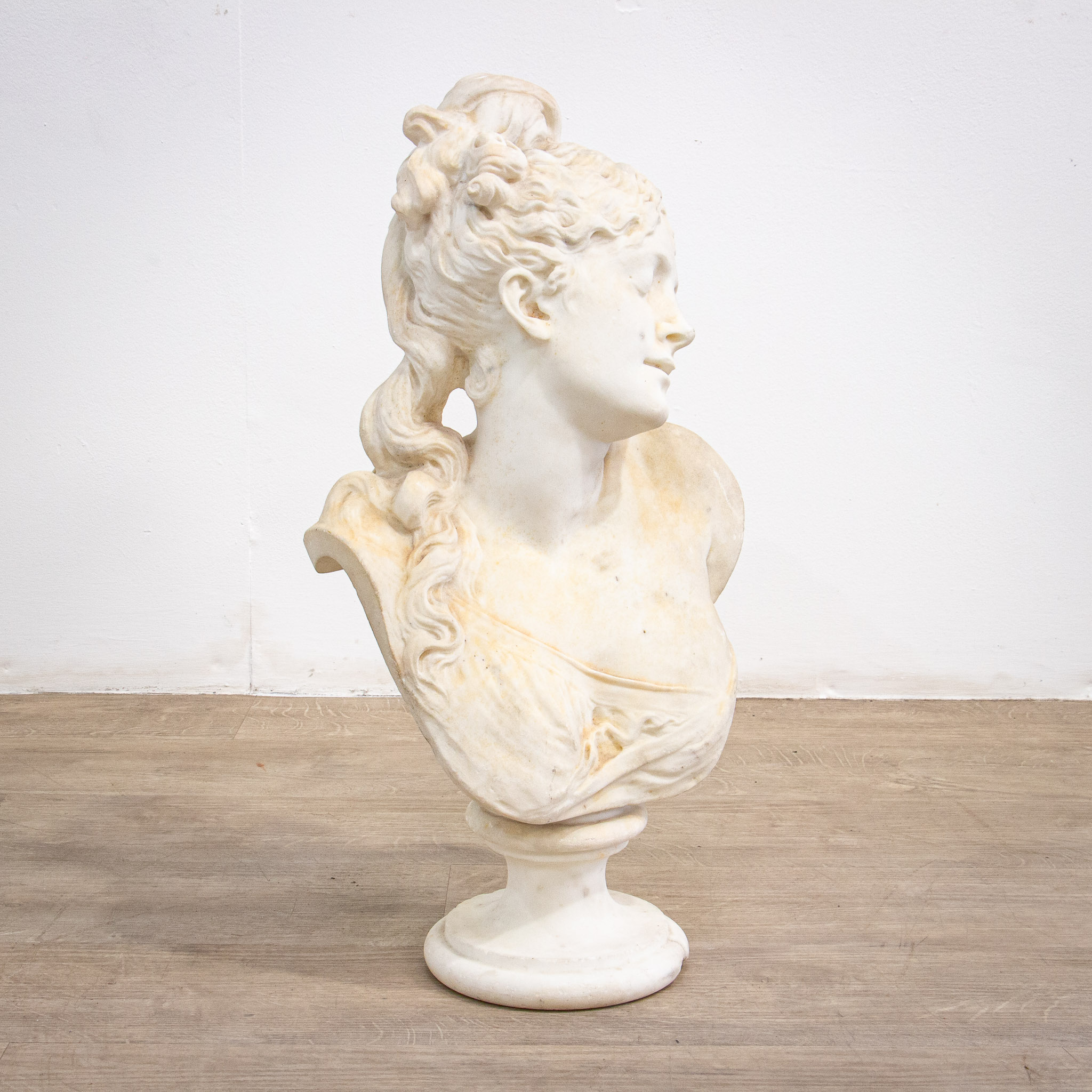 Marble Bust of Young Woman with Separate Pillar Base